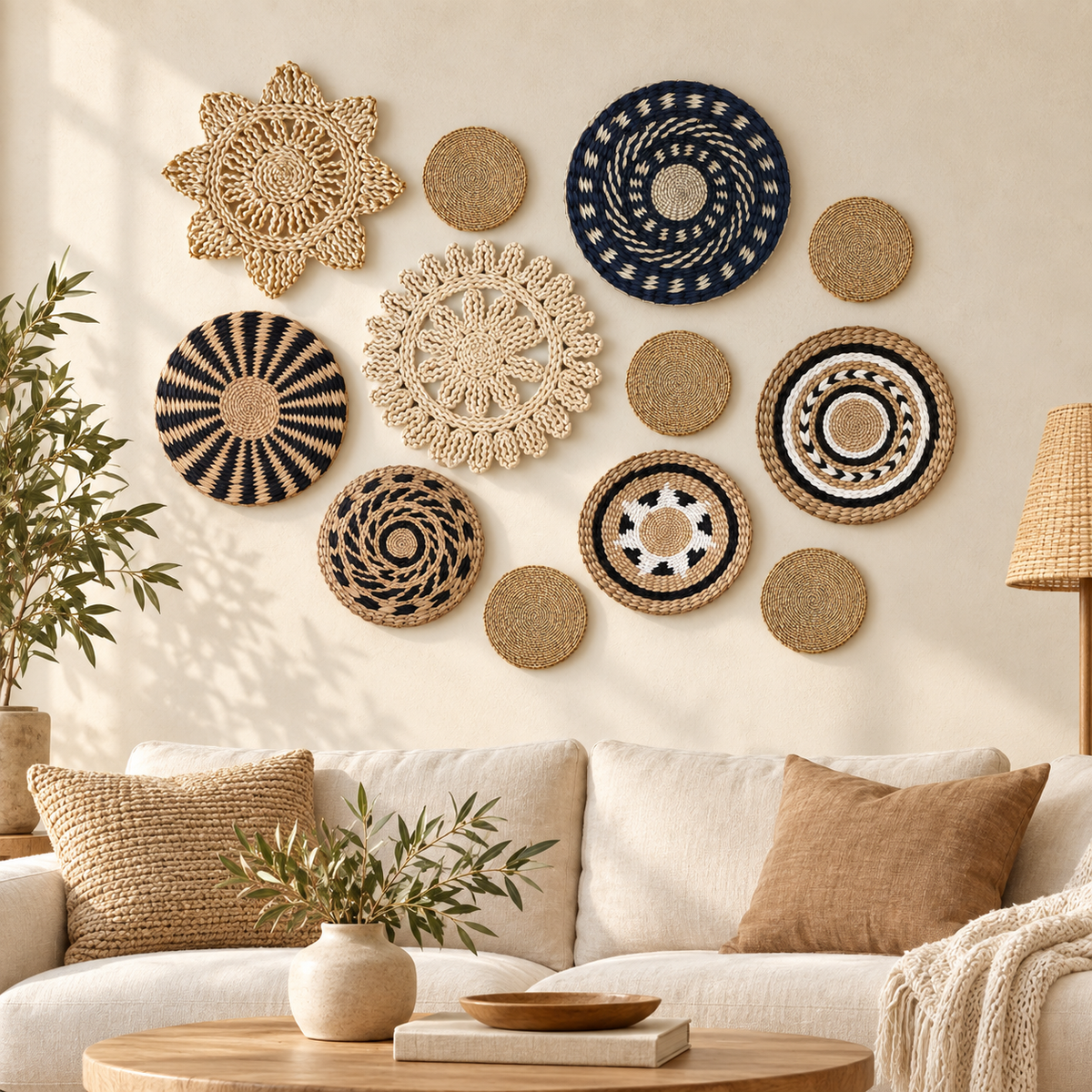 12-Piece Woven Wall Basket Set - Boho Crochet Basket Wall Decor image 3