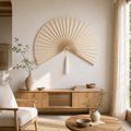 Cream White Handwoven Bamboo Wall Fan with White Tassels - 50" × 100 cm