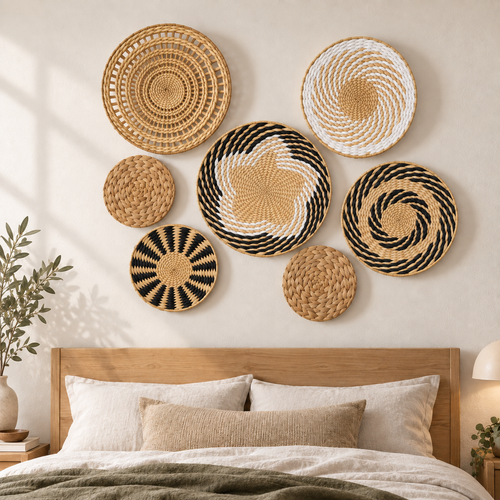 7-Piece Woven Wall Basket Set - Boho Black and White Wall Decor image 5