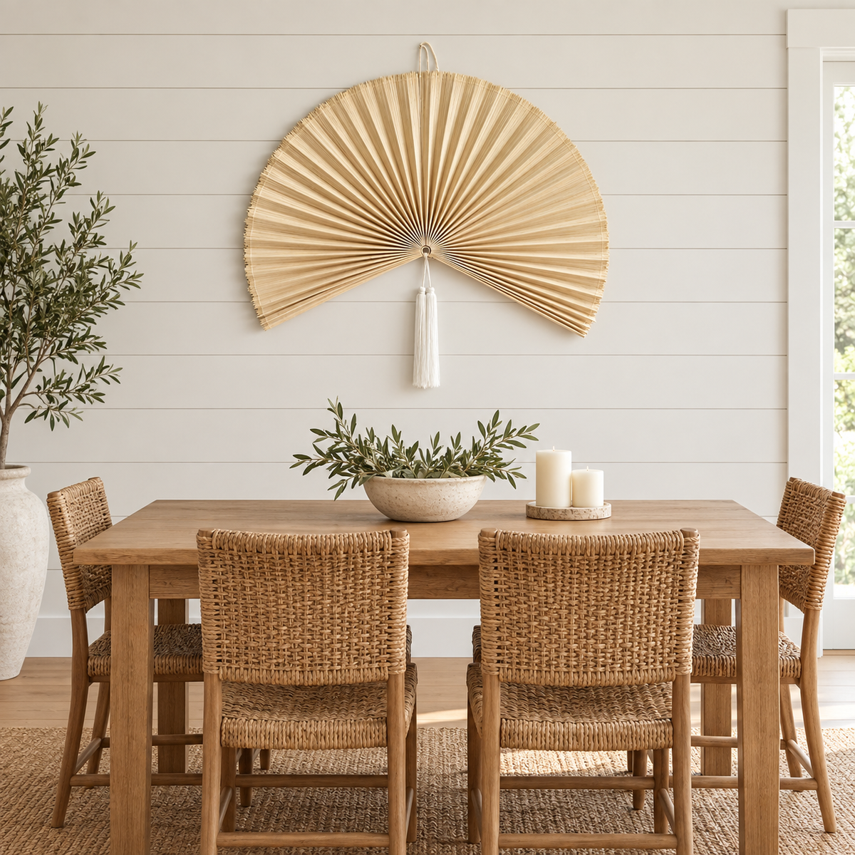 Natural Beige woven wall fan as a decorative wall accent