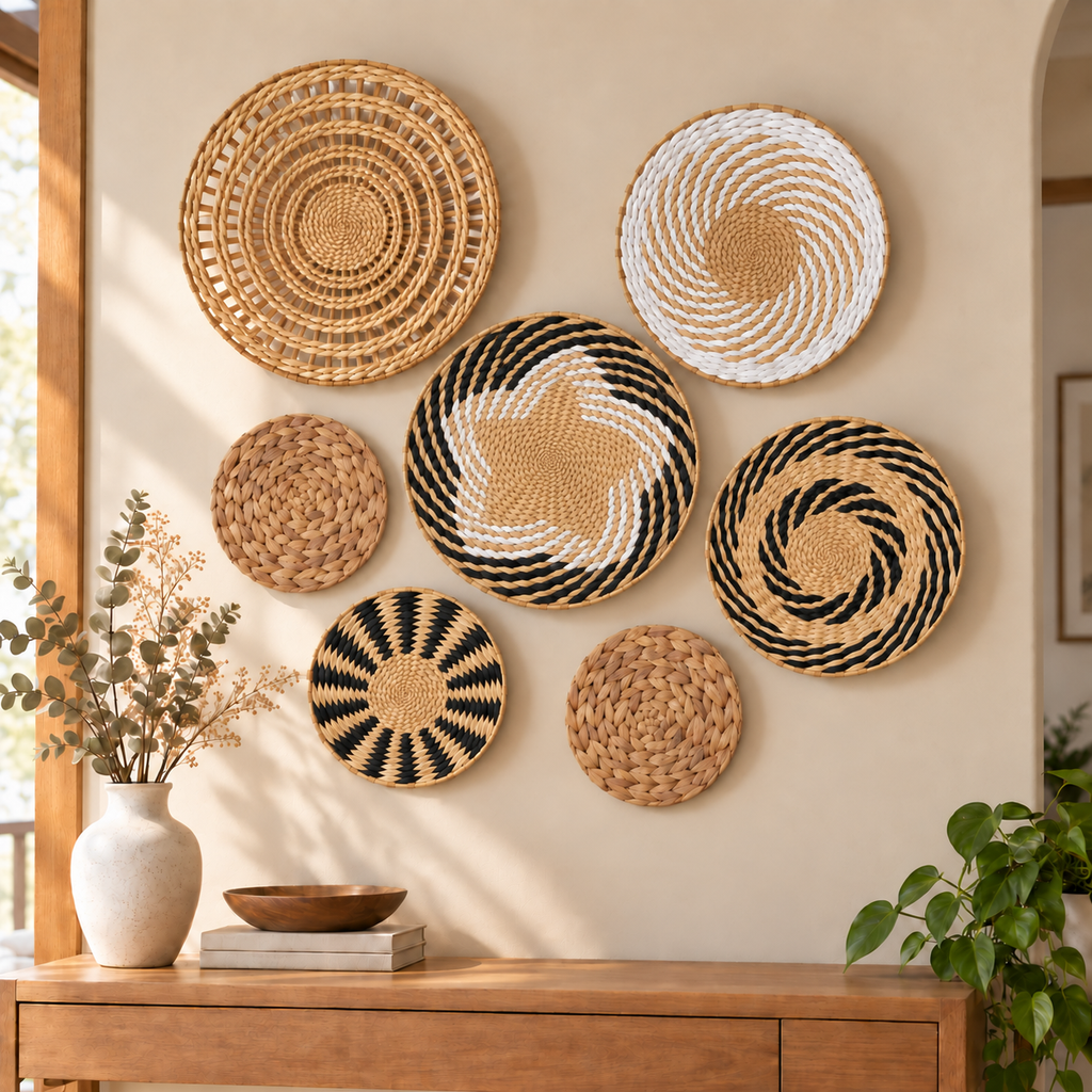 7-Piece Woven Wall Basket Set - Boho Black and White Wall Decor image 6