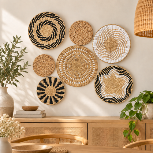 7-Piece Woven Wall Basket Set - Boho Black and White Wall Decor image 7