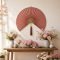 Warm Pink Handwoven Bamboo Wall Fan with Brown Tassels