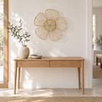 Style 2 open lattice rattan flower wall decor above an entryway console