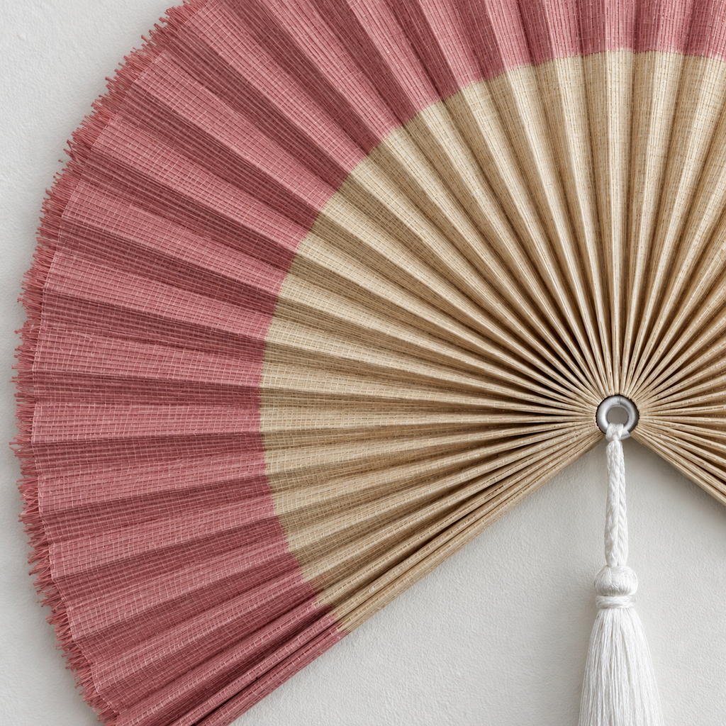 Dusty Pink & Natural woven wall fan texture and tassel detail