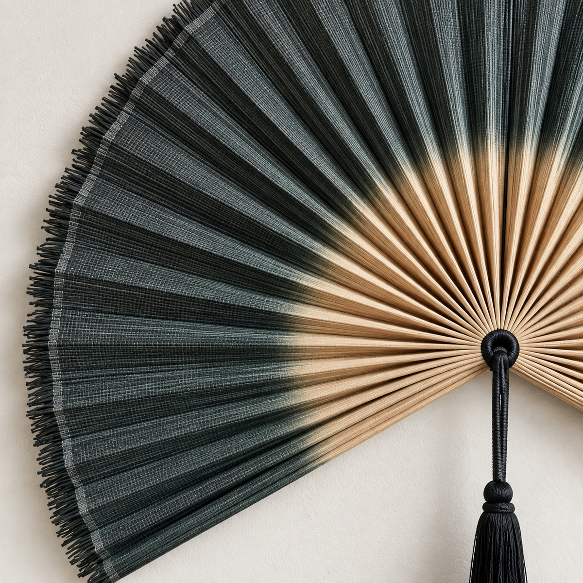 Charcoal Blue woven wall fan texture and tassel detail