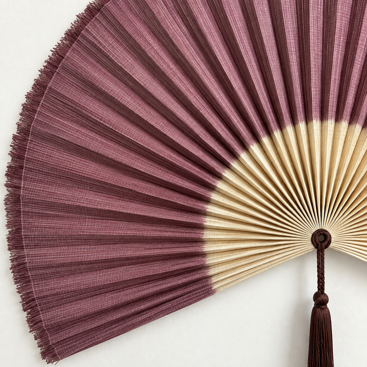 Plum Purple & Natural woven wall fan texture and tassel detail
