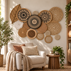 Natural fiber mandala wall decor in a reading corner