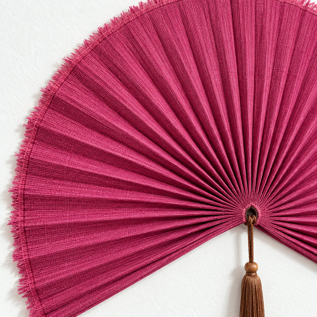 Rose Pink woven wall fan texture and tassel detail