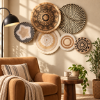 Natural fiber boho tassel wall decor in a cozy reading corner