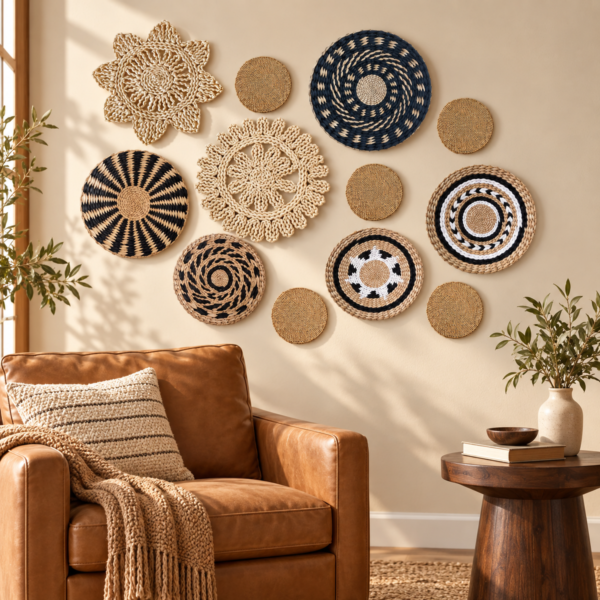 12-Piece Woven Wall Basket Set - Boho Crochet Basket Wall Decor image 7