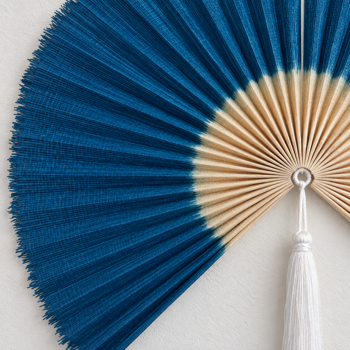 Peacock Blue woven wall fan texture and tassel detail