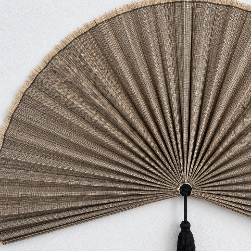 Linen Taupe woven wall fan texture and tassel detail