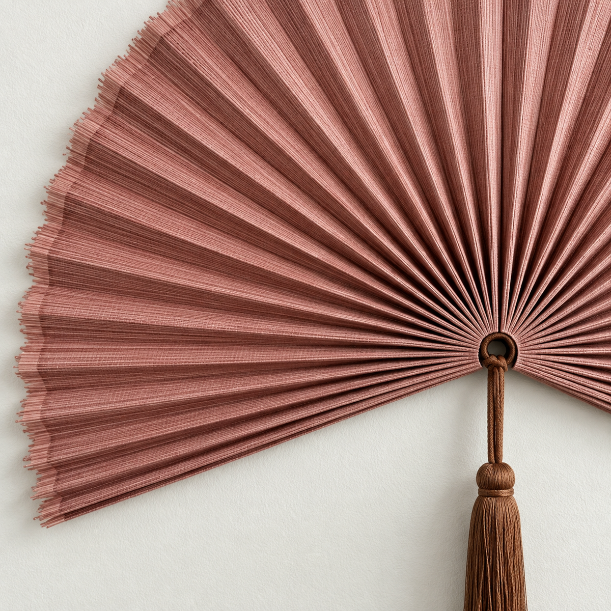 Dusty Blush Pink woven wall fan texture and tassel detail