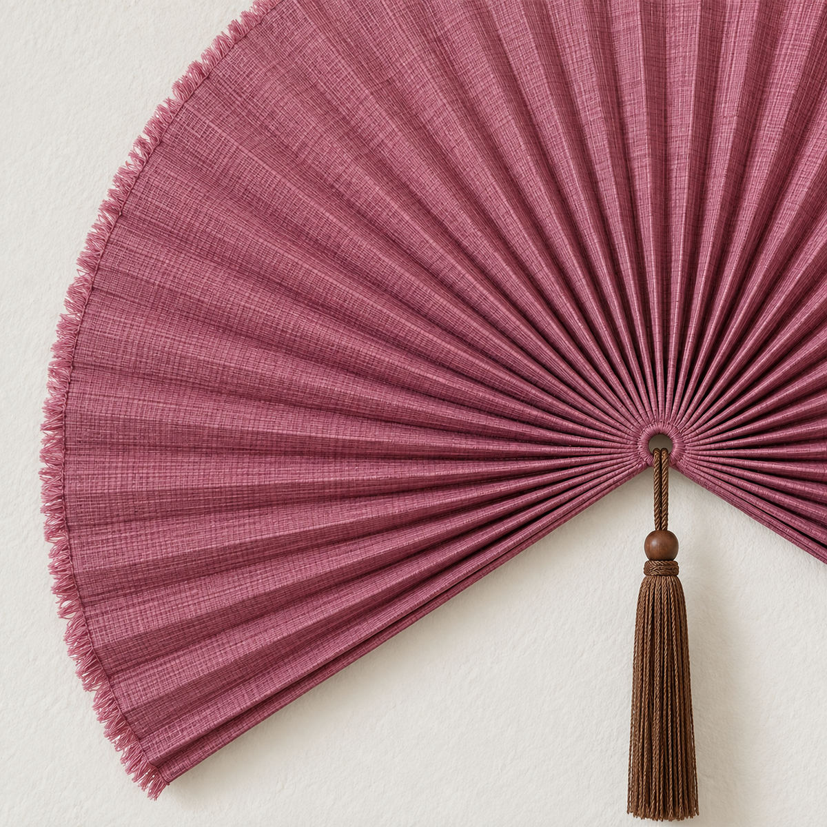 Mauve Rose woven wall fan texture and tassel detail