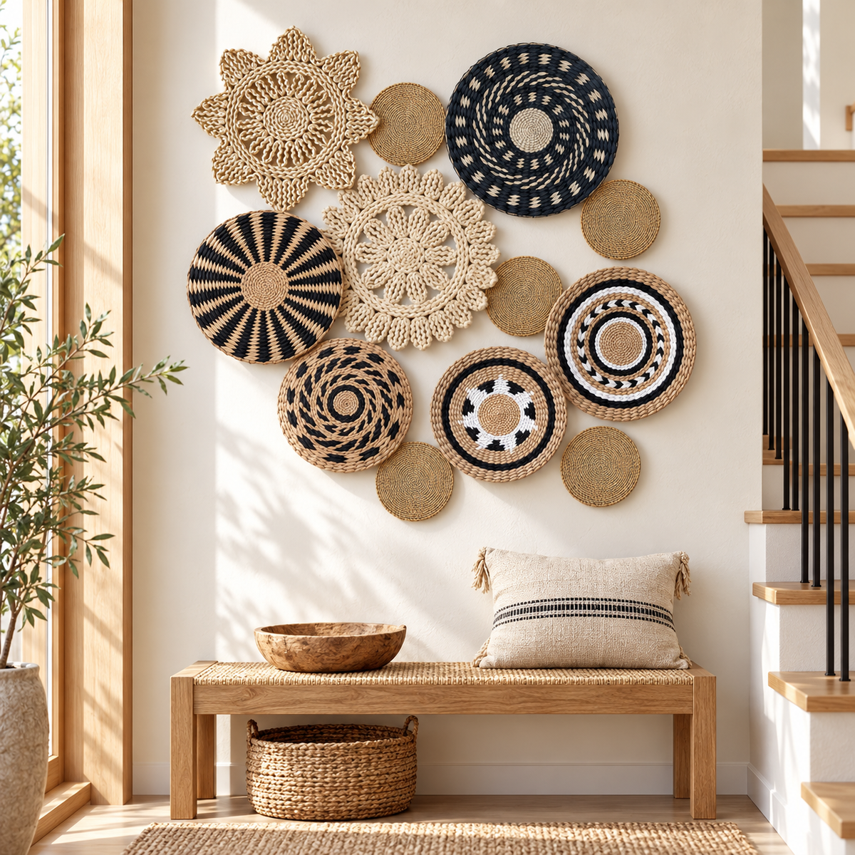 12-Piece Woven Wall Basket Set - Boho Crochet Basket Wall Decor image 8