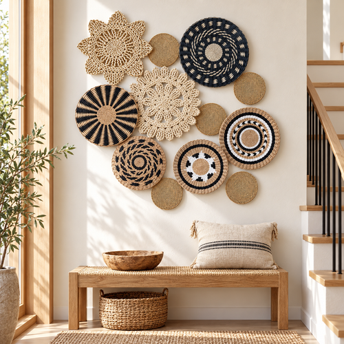 12-Piece Woven Wall Basket Set - Boho Crochet Basket Wall Decor image 8
