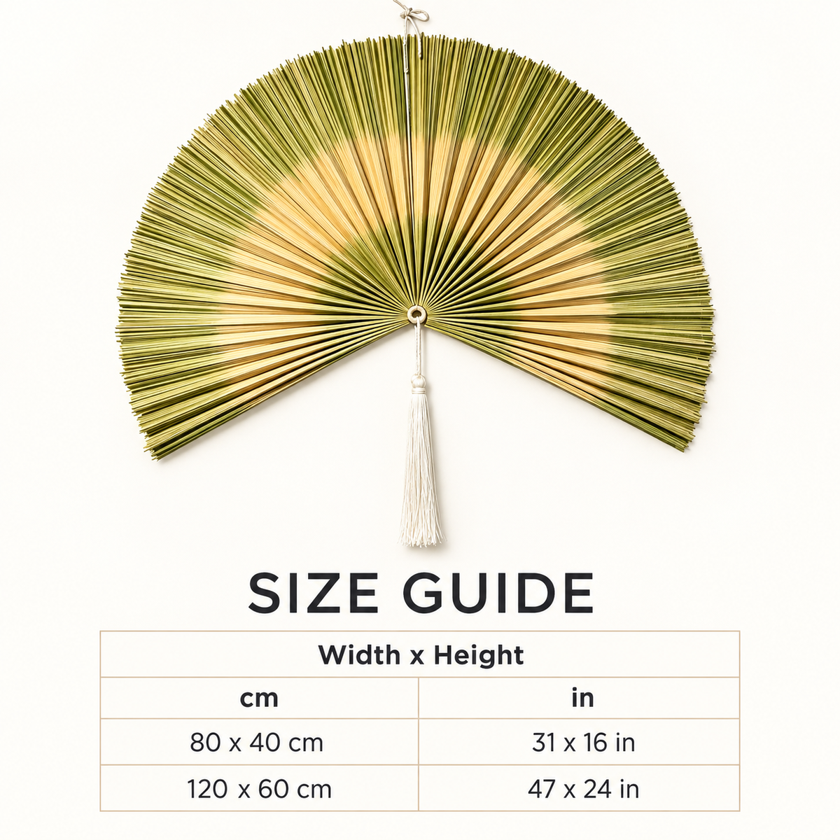 Light Olive Striped woven wall fan available sizes in centimeters and inches