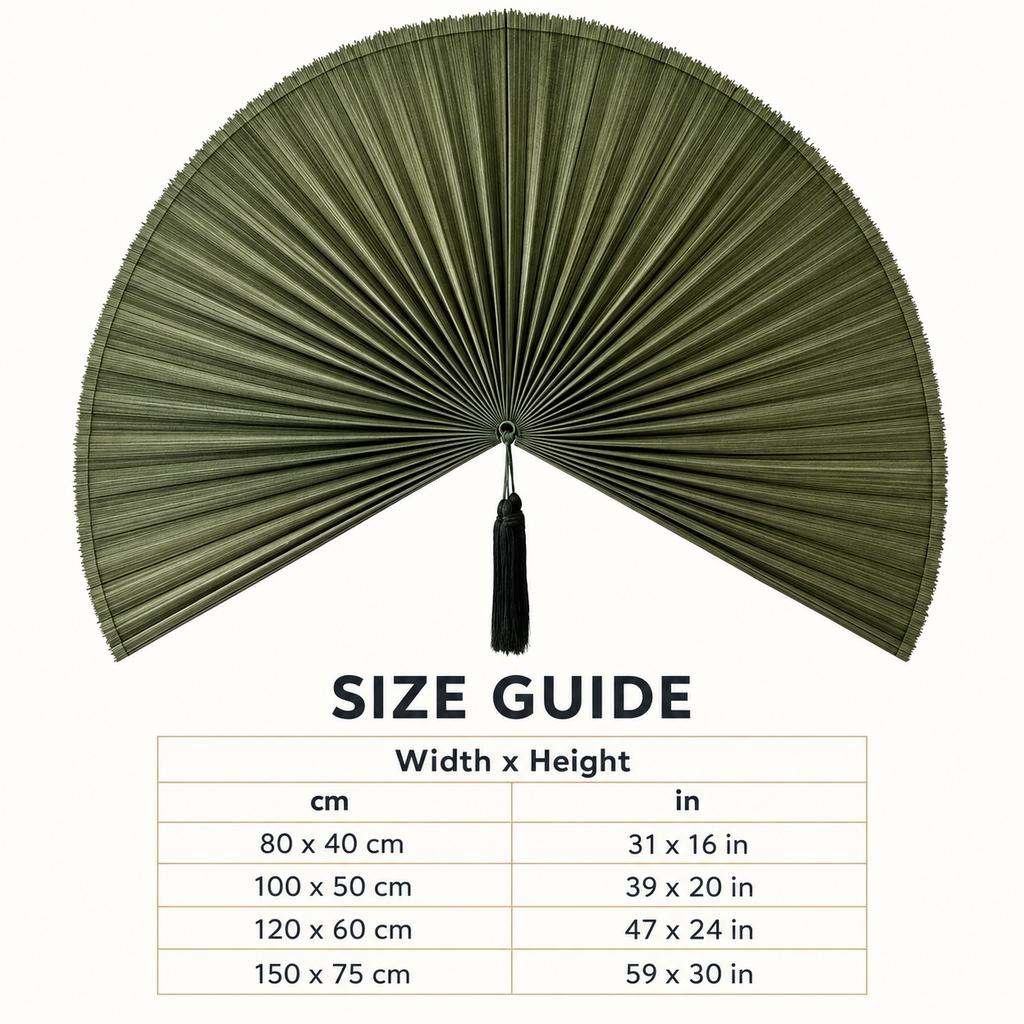 Dark Olive Green woven wall fan available sizes in centimeters and inches