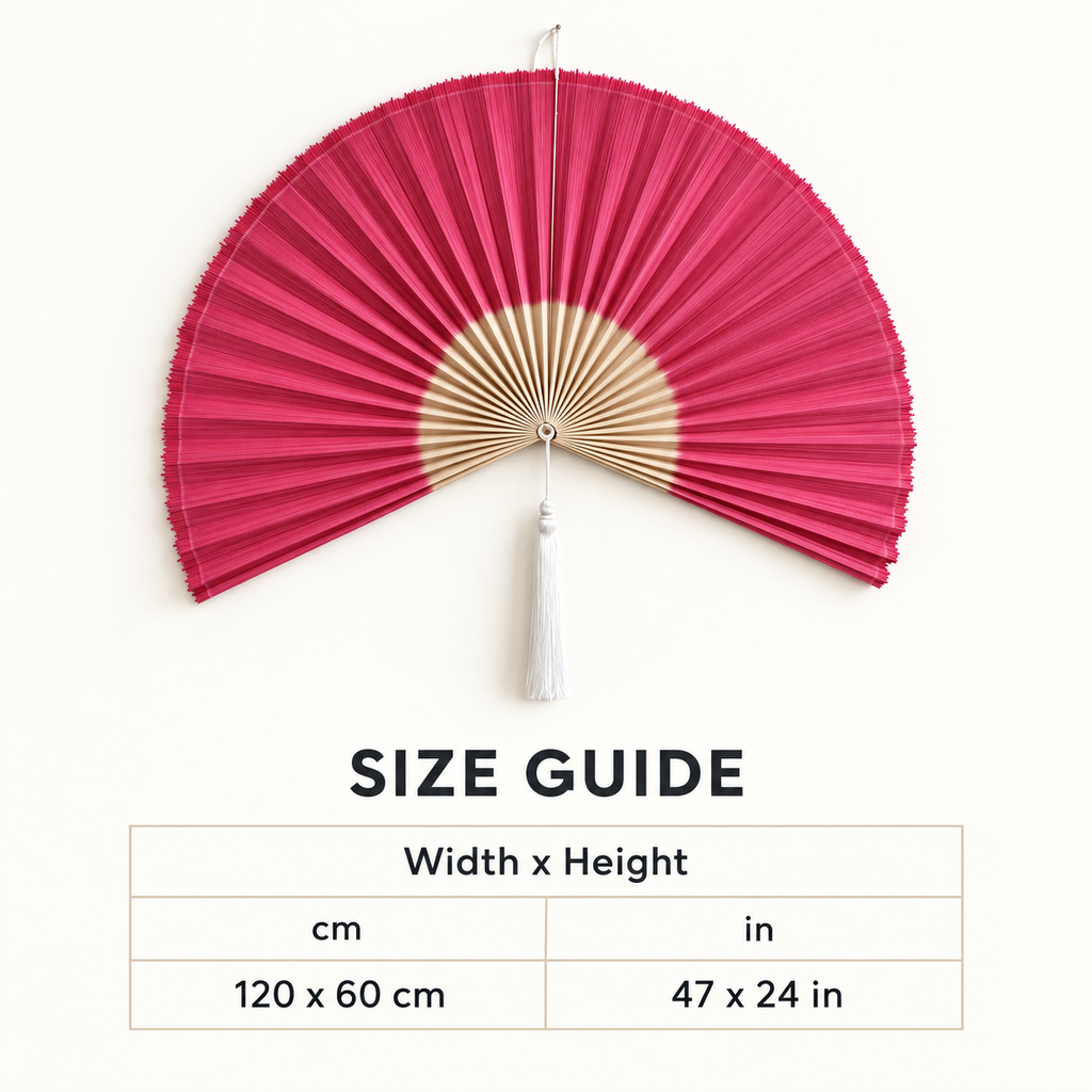 Magenta & Natural woven wall fan available sizes in centimeters and inches