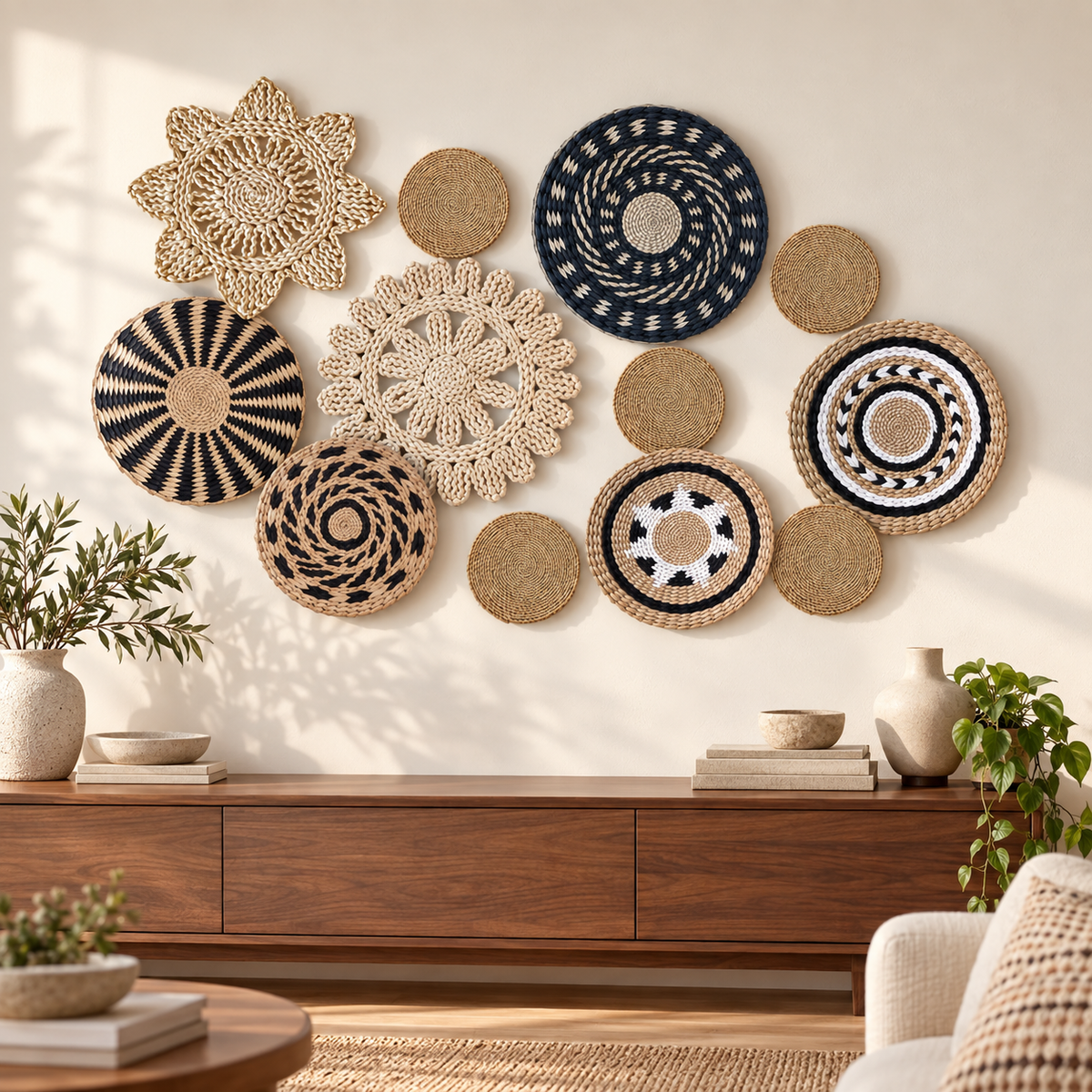 12-Piece Woven Wall Basket Set - Boho Crochet Basket Wall Decor image 9