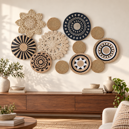 12-Piece Woven Wall Basket Set - Boho Crochet Basket Wall Decor image 9