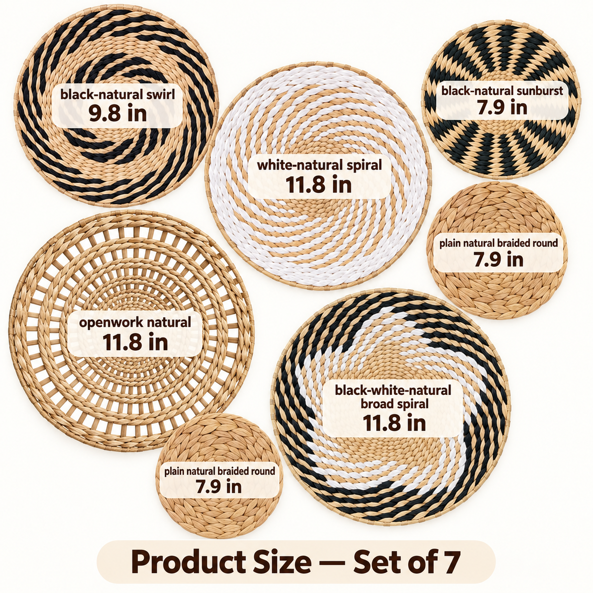 7-Piece Woven Wall Basket Set - Boho Black and White Wall Decor image 9