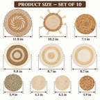 Ten-piece woven wall basket set with sizes from 3.9 to 11.8 inches