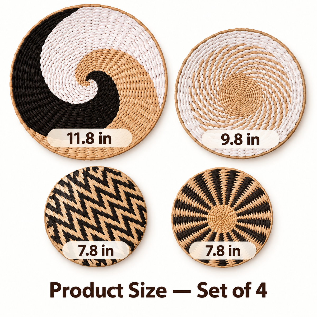 Woven wall basket set of four with 11.8 9.8 and 7.8 inch sizes
