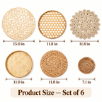 Six-piece woven wall basket set with sizes from 7.1 to 15 inches