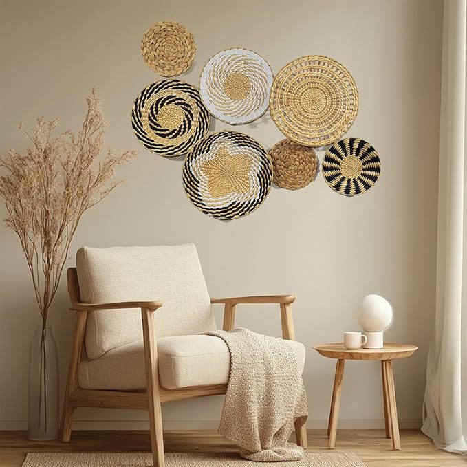7-Piece Woven Wall Basket Set - Boho Black and White Wall Decor image 3