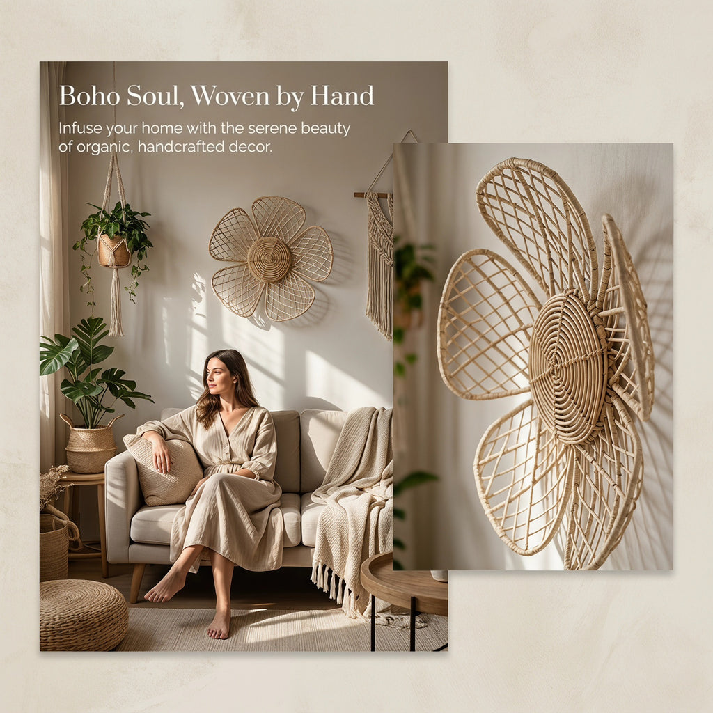 Natural Rattan Flower Wall Decor, 15 in