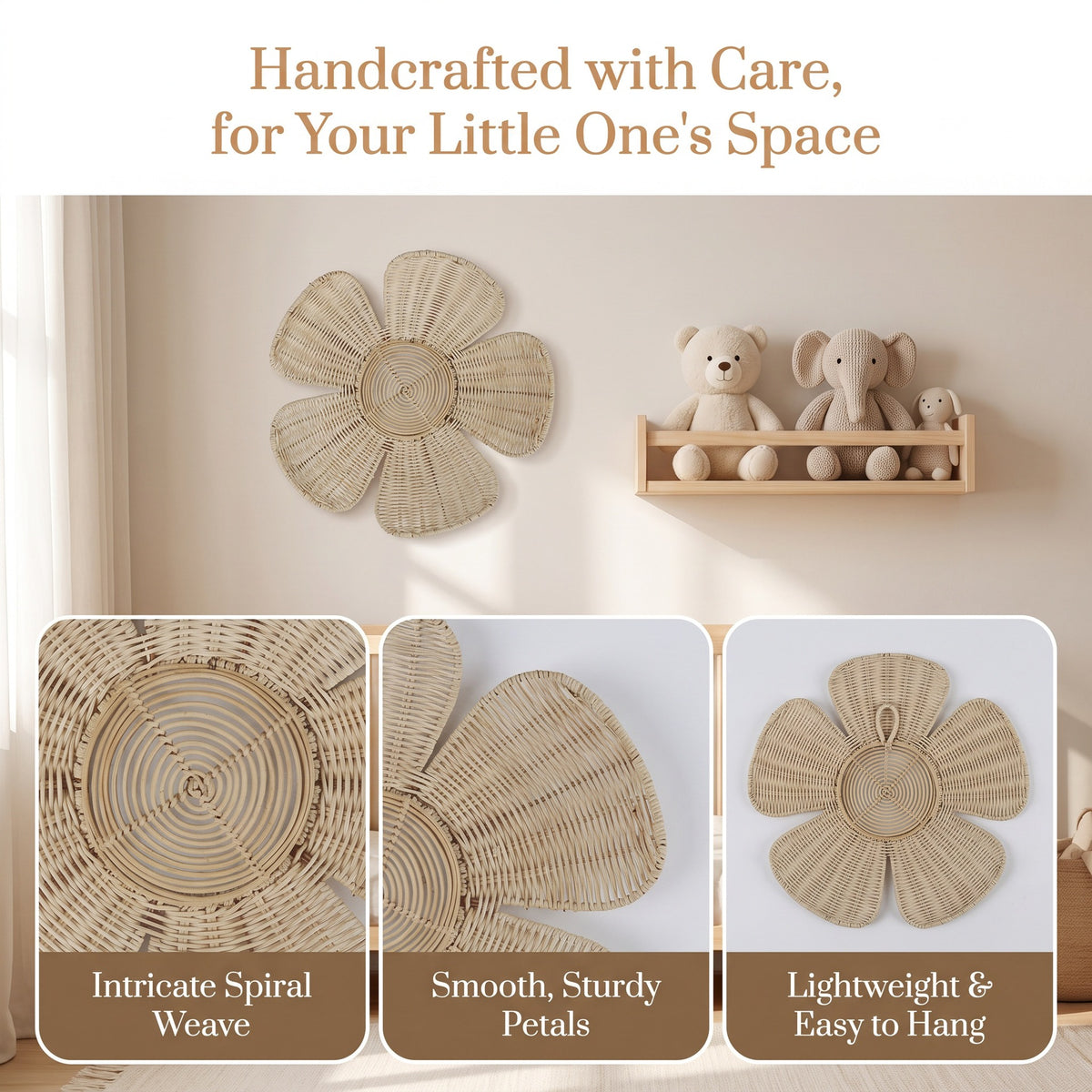Natural Rattan Flower Wall Decor, 15 in