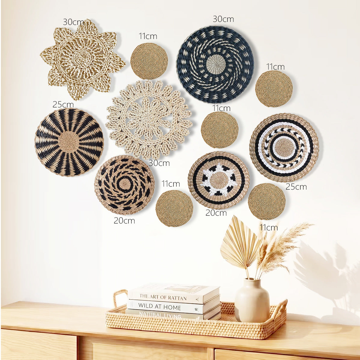 12-Piece Woven Wall Basket Set - Boho Crochet Basket Wall Decor image 1