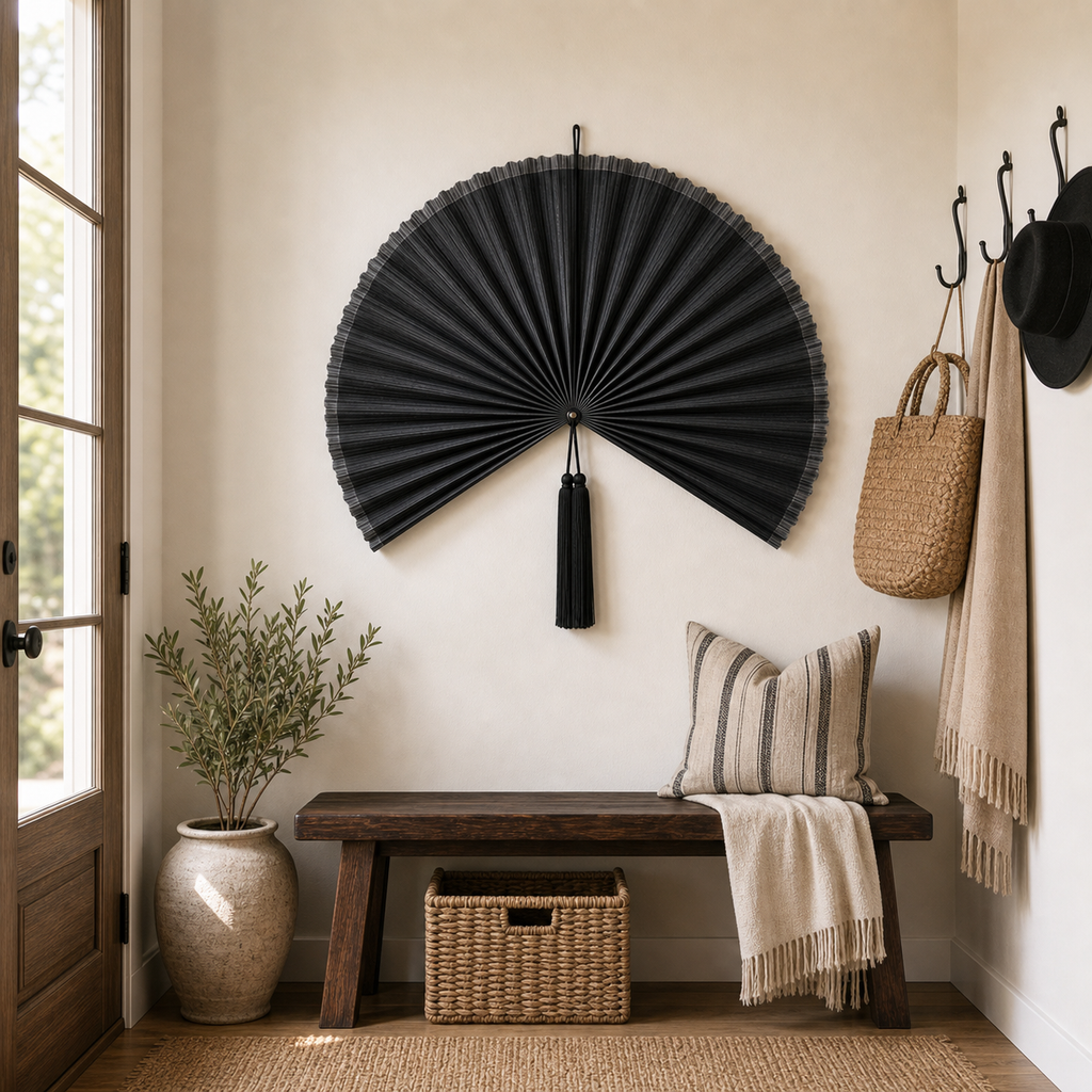 Black Bamboo Wall Fan Decor, 40“/100cm