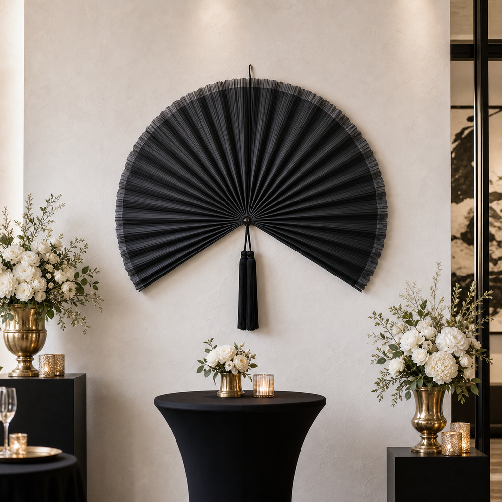 Black Bamboo Wall Fan Decor, 40“/100cm