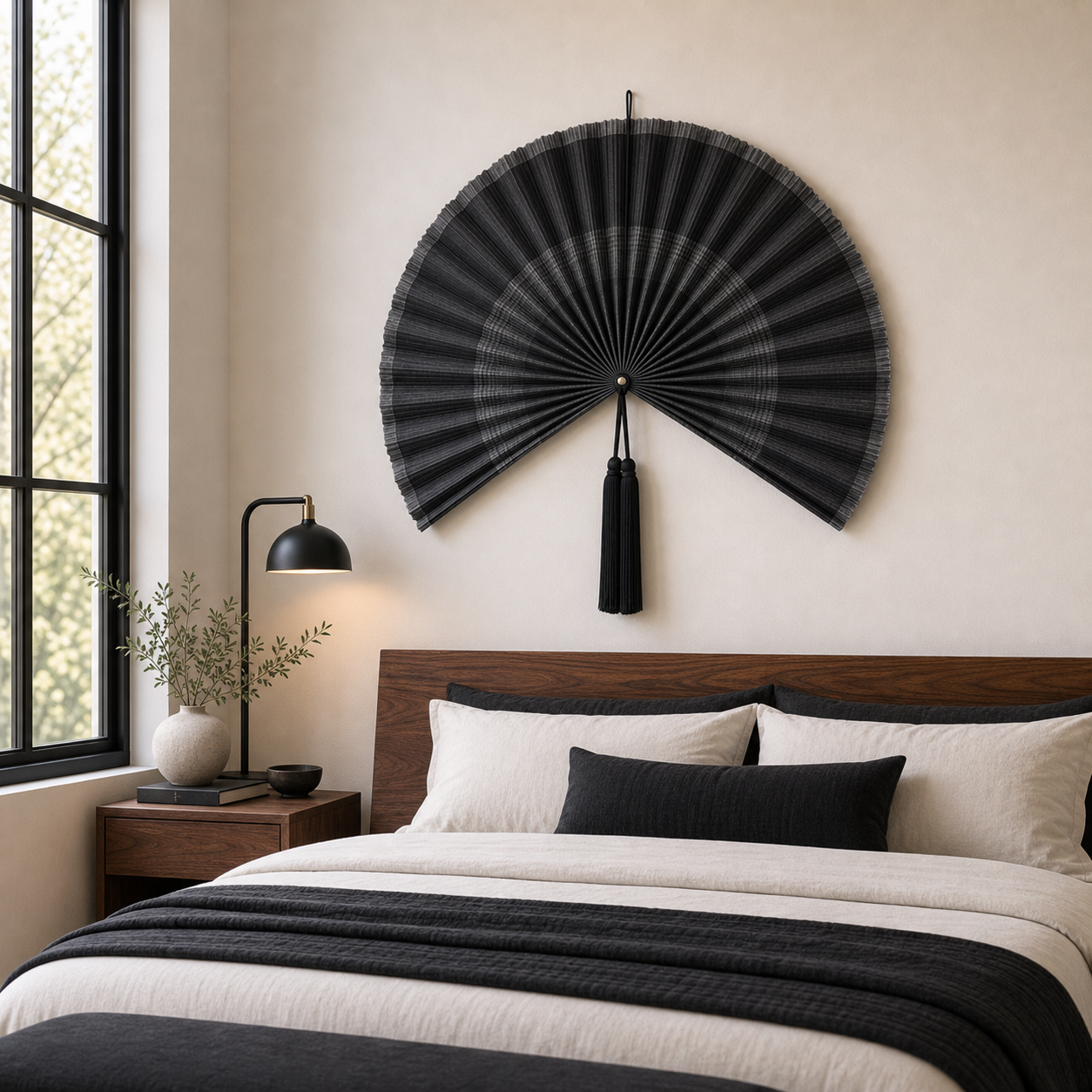 Black Bamboo Wall Fan Decor, 40“/100cm