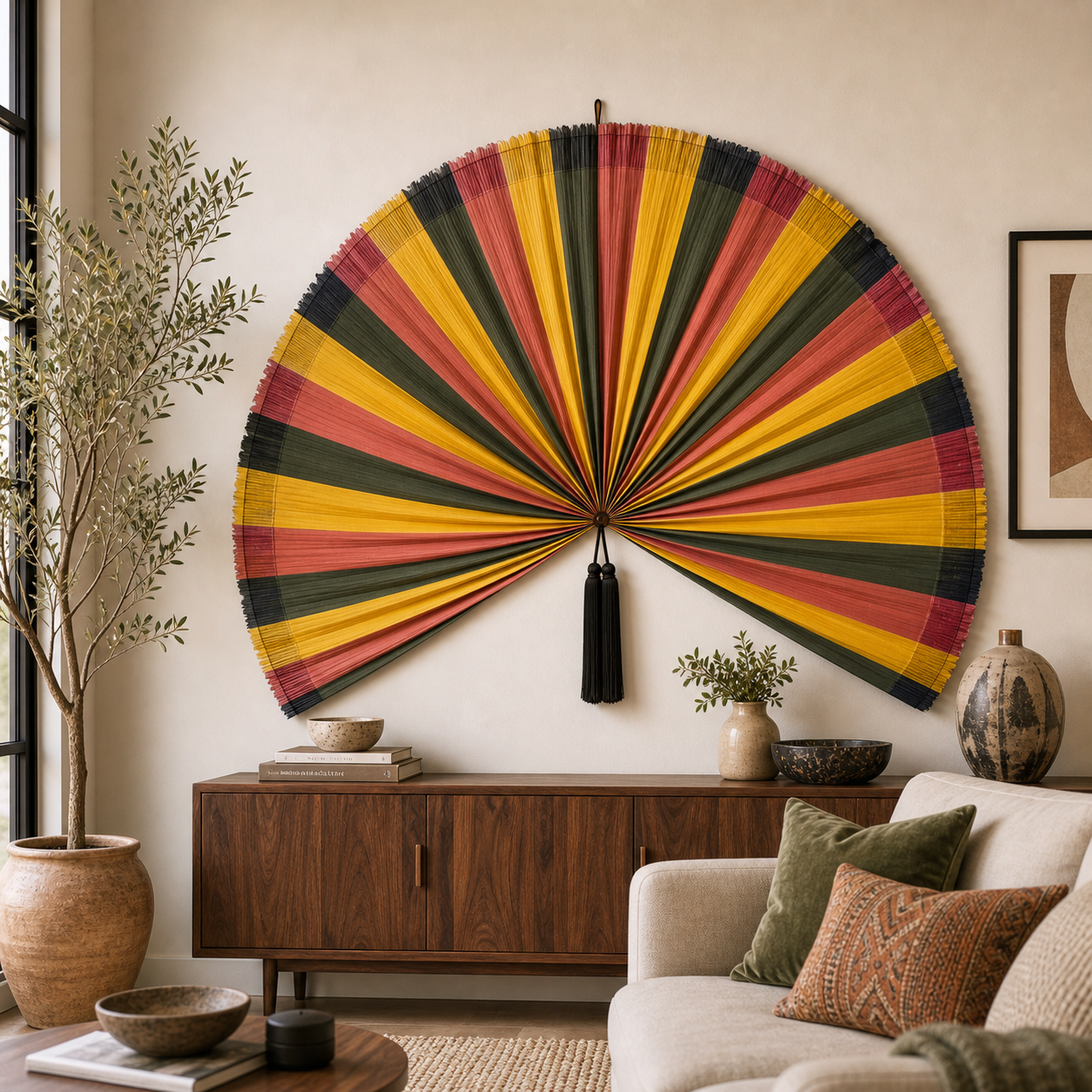 Boho Wall Fan Decor, Bold Wedge Stripe, 146cm