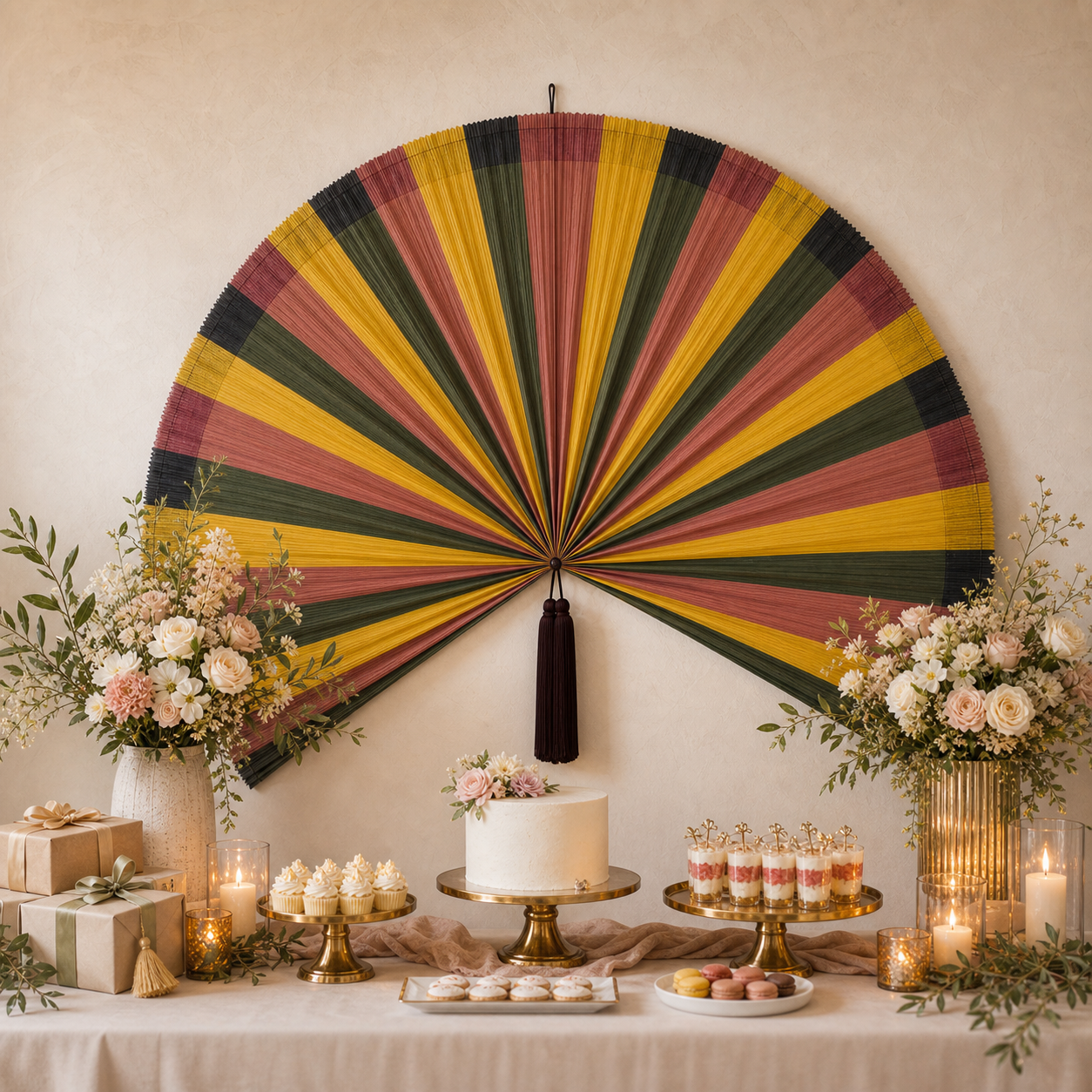 Boho Wall Fan Decor, Bold Wedge Stripe, 146cm