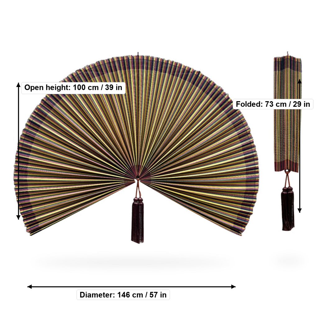 Boho Bamboo Wall Fan Decor, Multicolor Stripe, 57in/146cm
