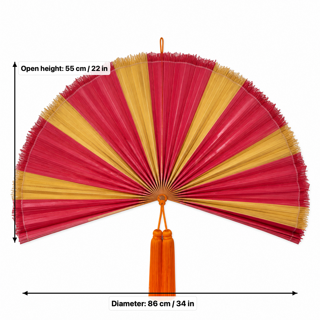 Decorative Folding Fan Wall Decor, Red Yellow, 34in/86cm