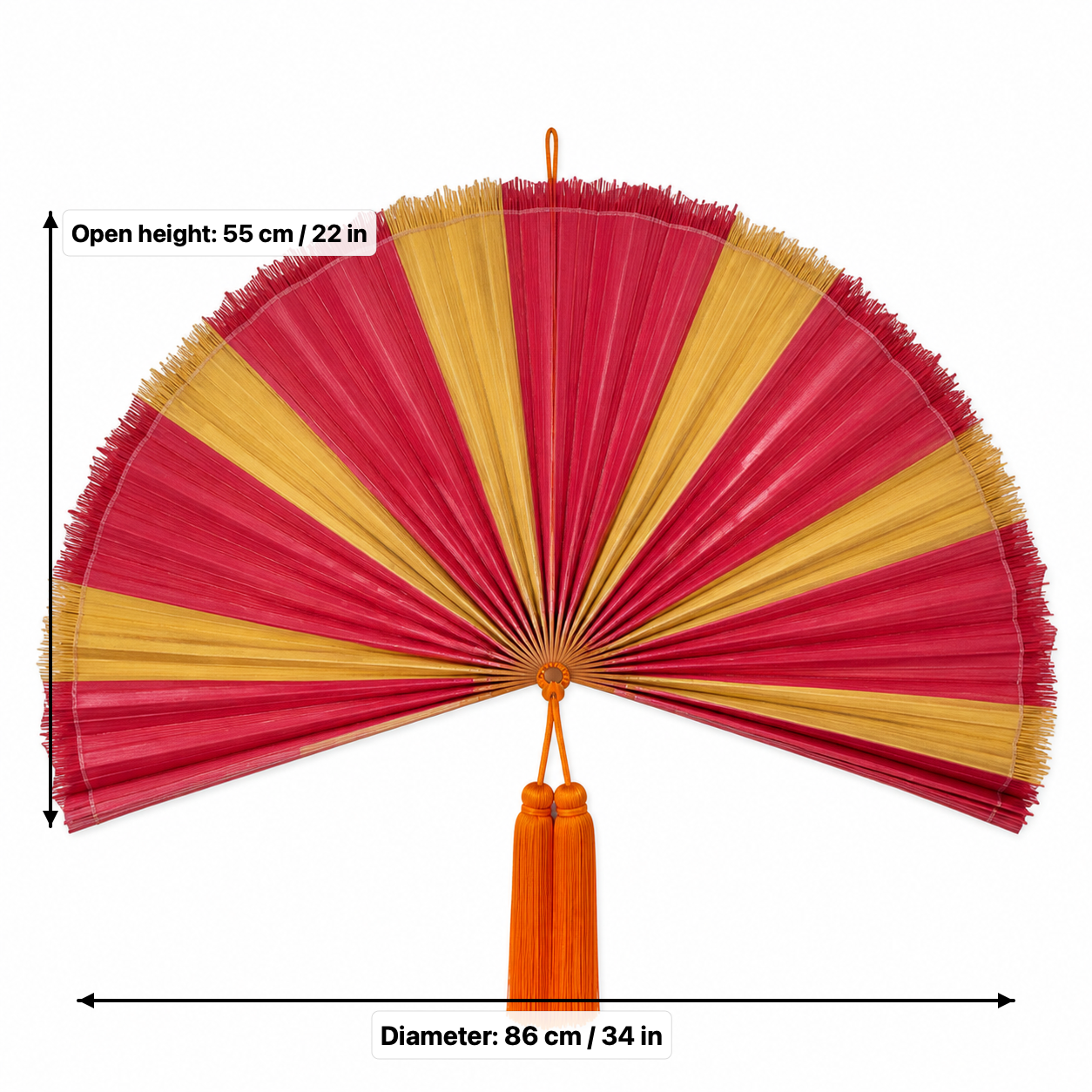 Decorative Folding Fan Wall Decor, Red Yellow, 34in/86cm