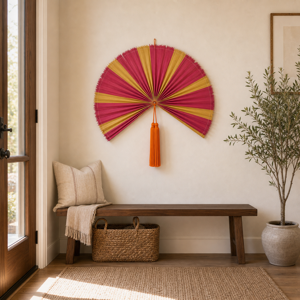 Decorative Folding Fan Wall Decor, Red Yellow, 34in/86cm
