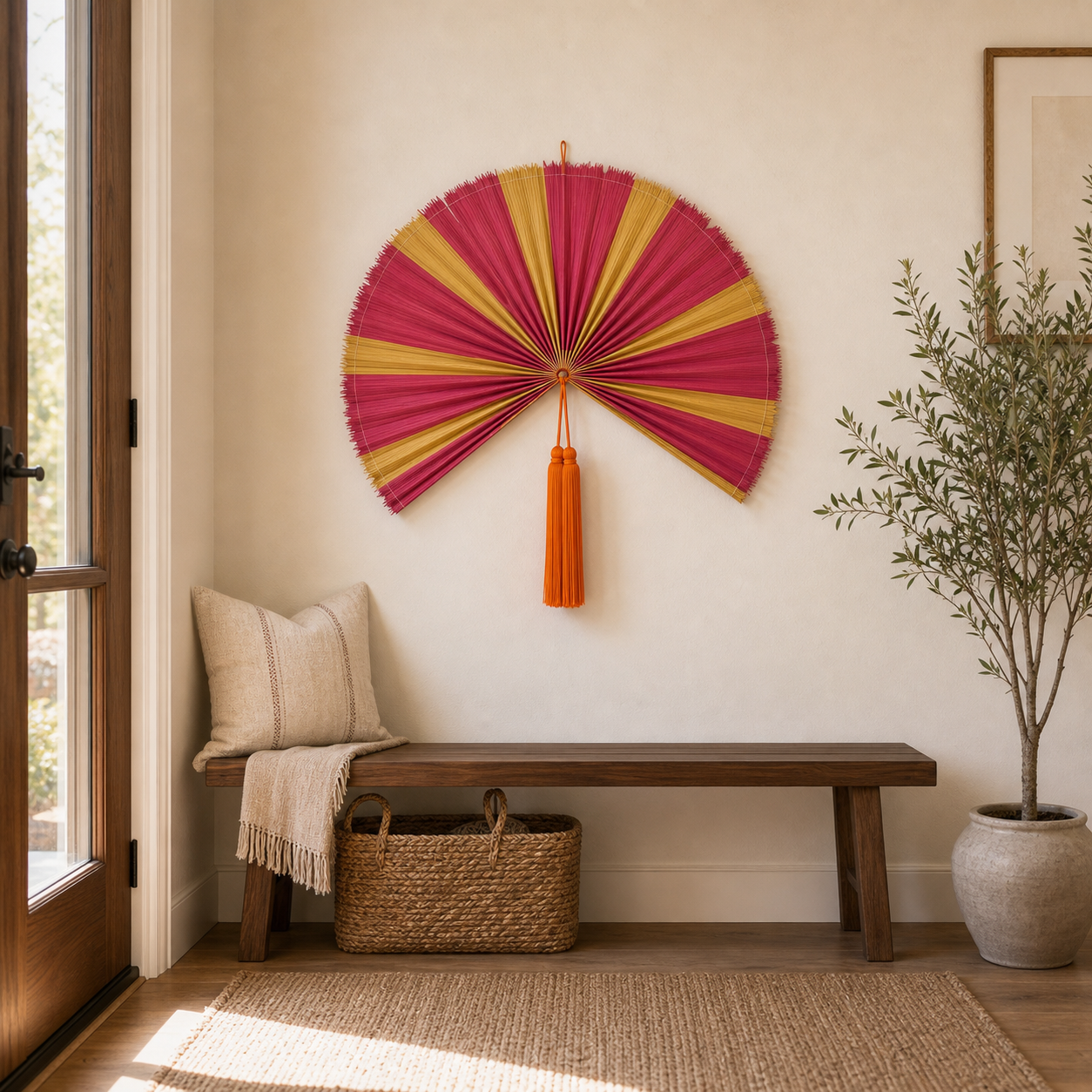 Decorative Folding Fan Wall Decor, Red Yellow, 34in/86cm