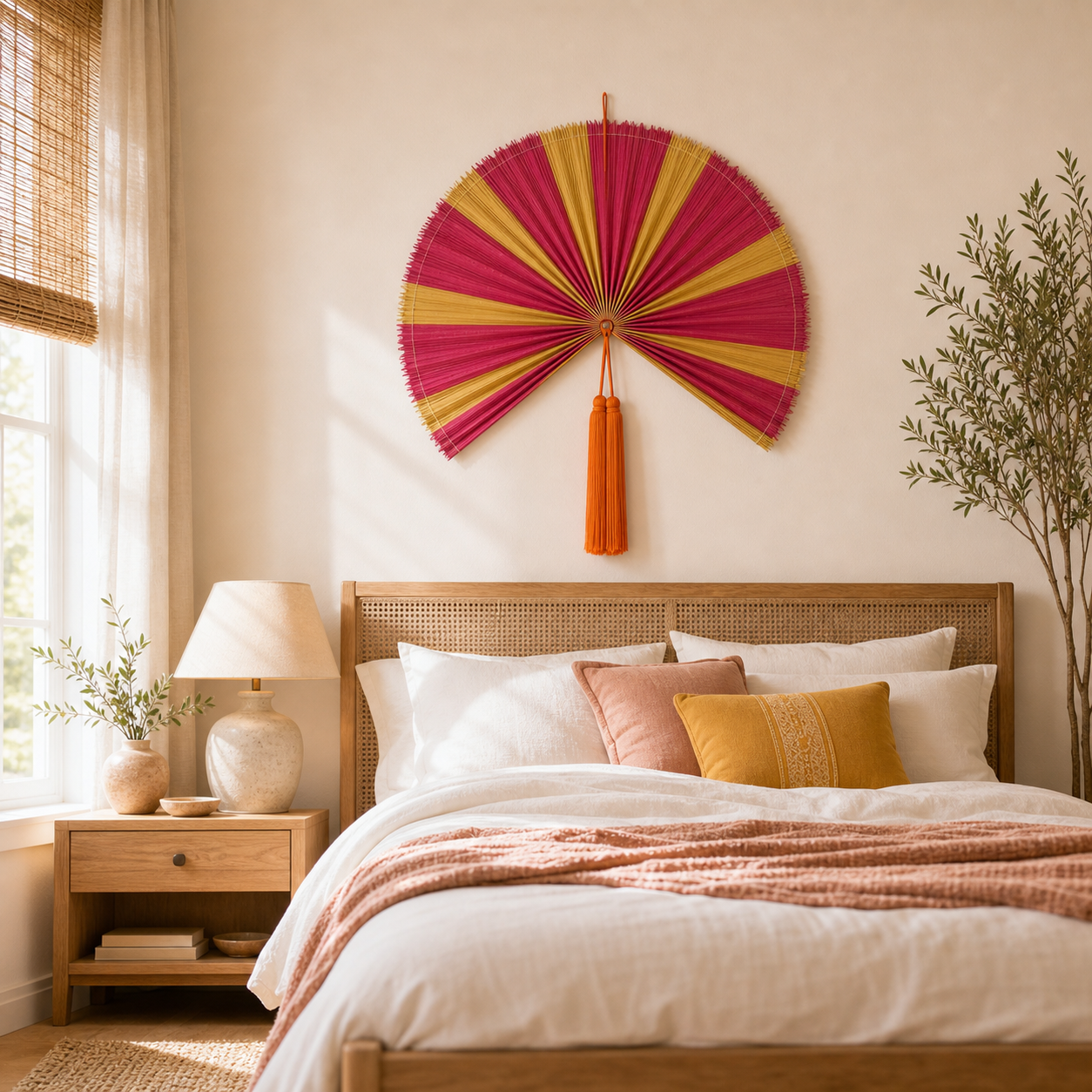 Decorative Folding Fan Wall Decor, Red Yellow, 34in/86cm