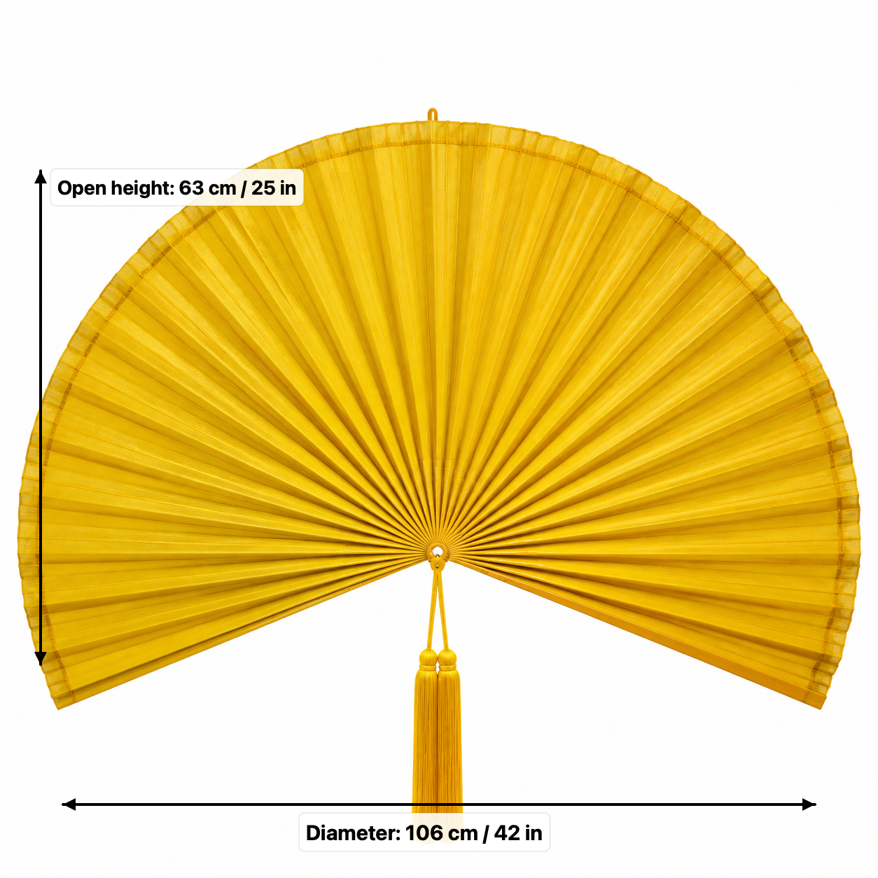 Large Yellow Bamboo Wall Fan Decor, 42in/106cm