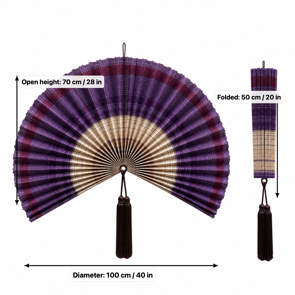 Purple Burgundy Bamboo Wall Fan Decor, 40in/100cm