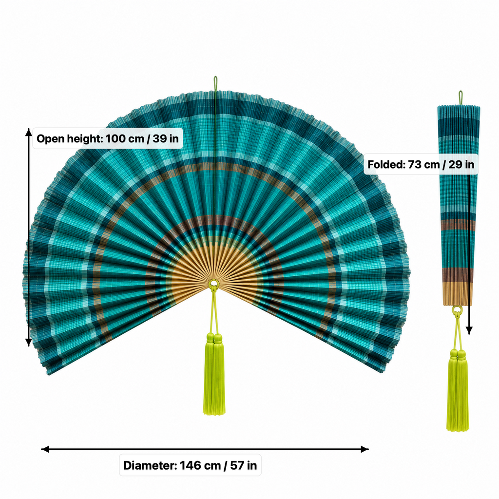 Teal Bamboo Wall Fan Decor, 57in/146cm