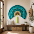 Teal Bamboo Wall Fan Decor, 57in/146cm