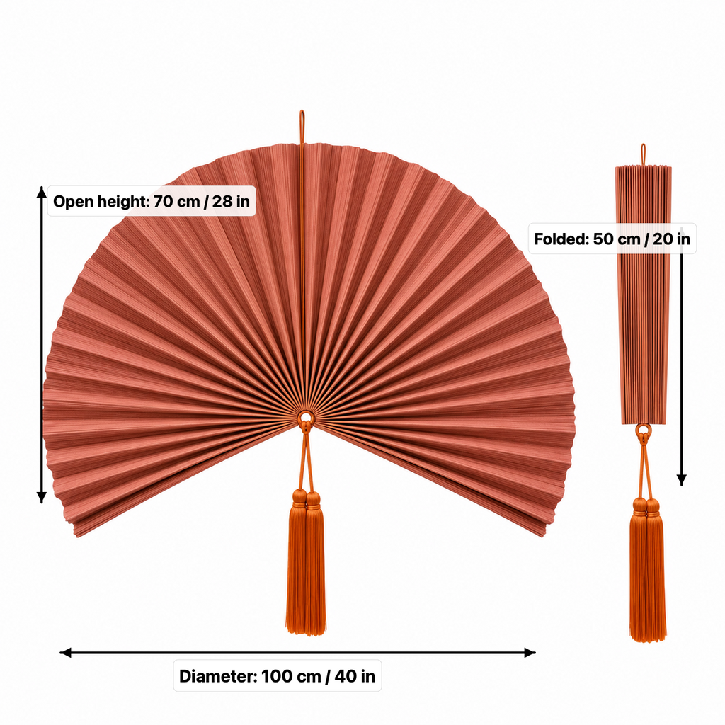 Terracotta Bamboo Wall Fan Decor, 40in/100cm